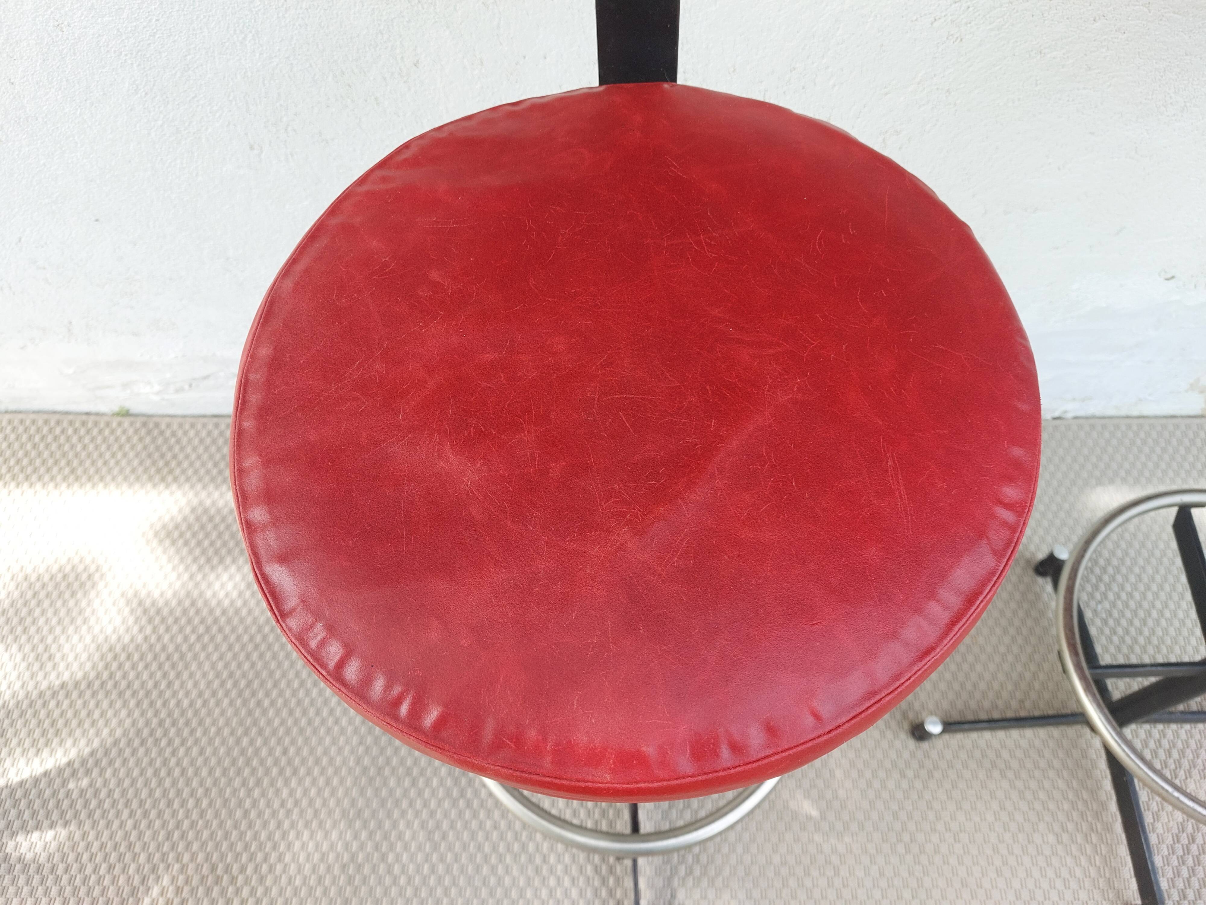 pair of high stools, leather, vintage, industrial