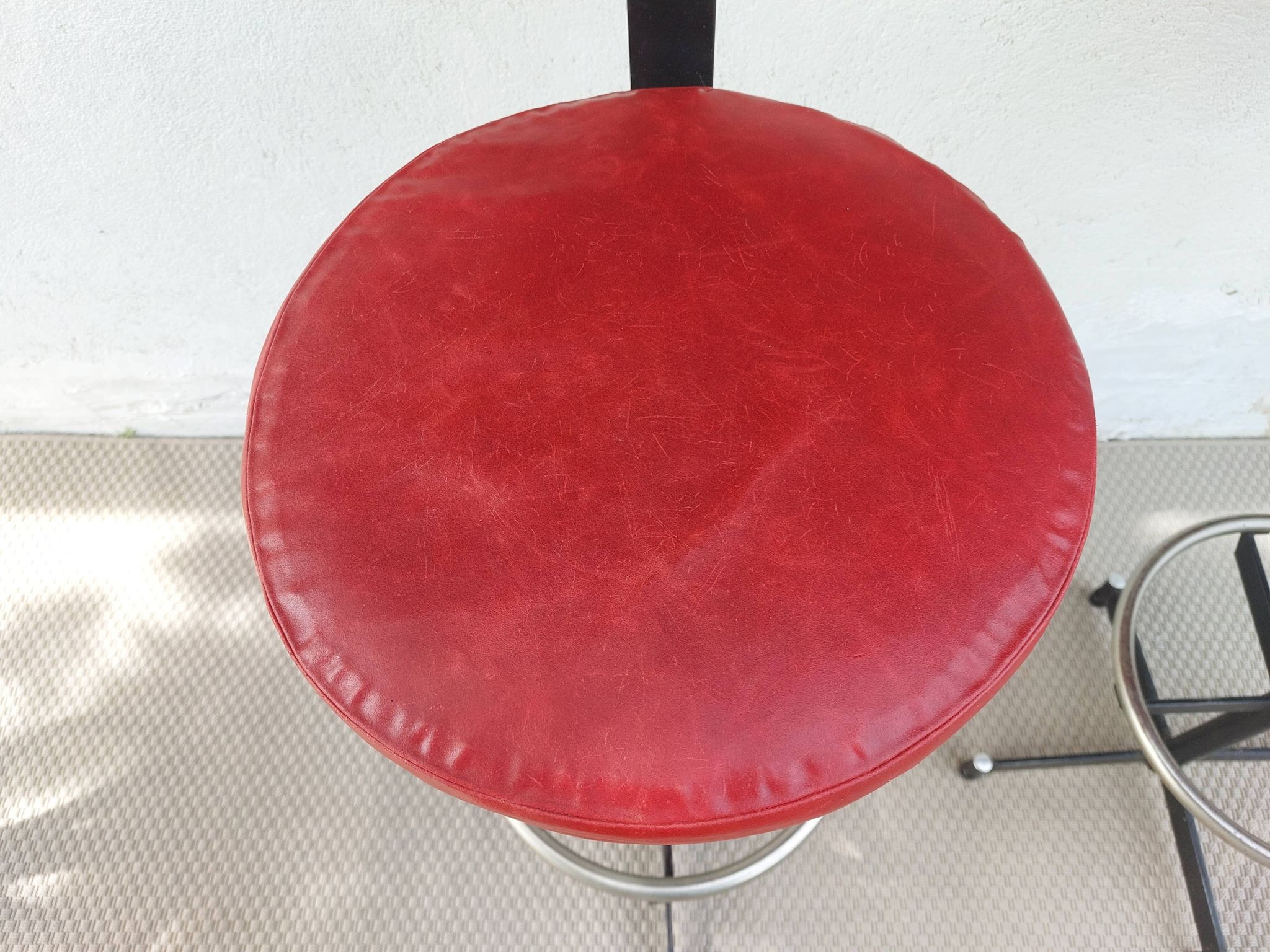 pair of high stools, leather, vintage, industrial