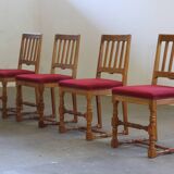 Vintage 1940s/50s Solid Oak Danish Farmhouse Chairs, Baroque style set of 4