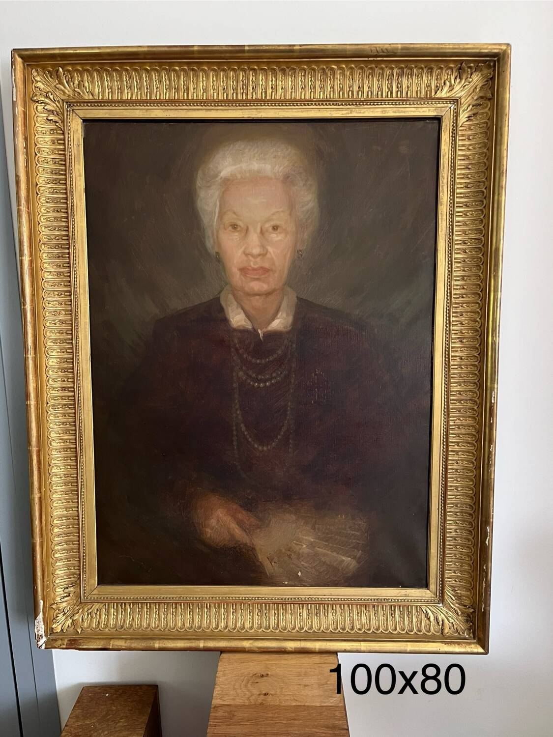 Large old portrait oil on canvas framed