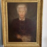 Grand portrait ancien huile sur toile encadré