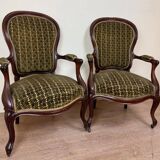Pair of Louis XV style armchairs in mahogany, 19th century