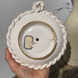 White ceramic candle holder twisted antique rope