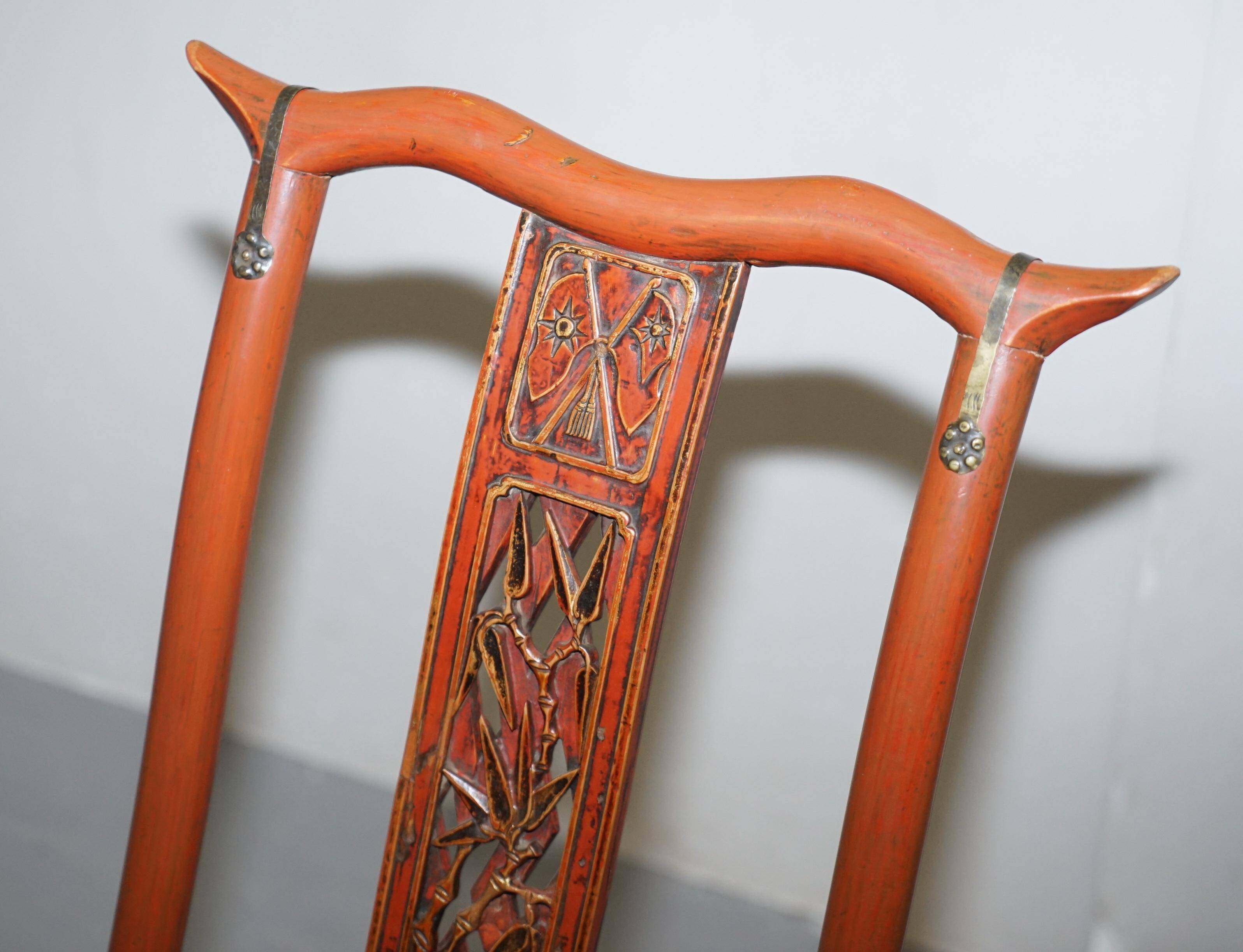 Chaise pliante chinoise antique avec sculptures, vers 1900-1920