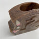 Carved quartz pencil pot and inlaid pearly stones, swans and flowers.
