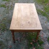 Cherry farm table, turned legs, 2 extensions