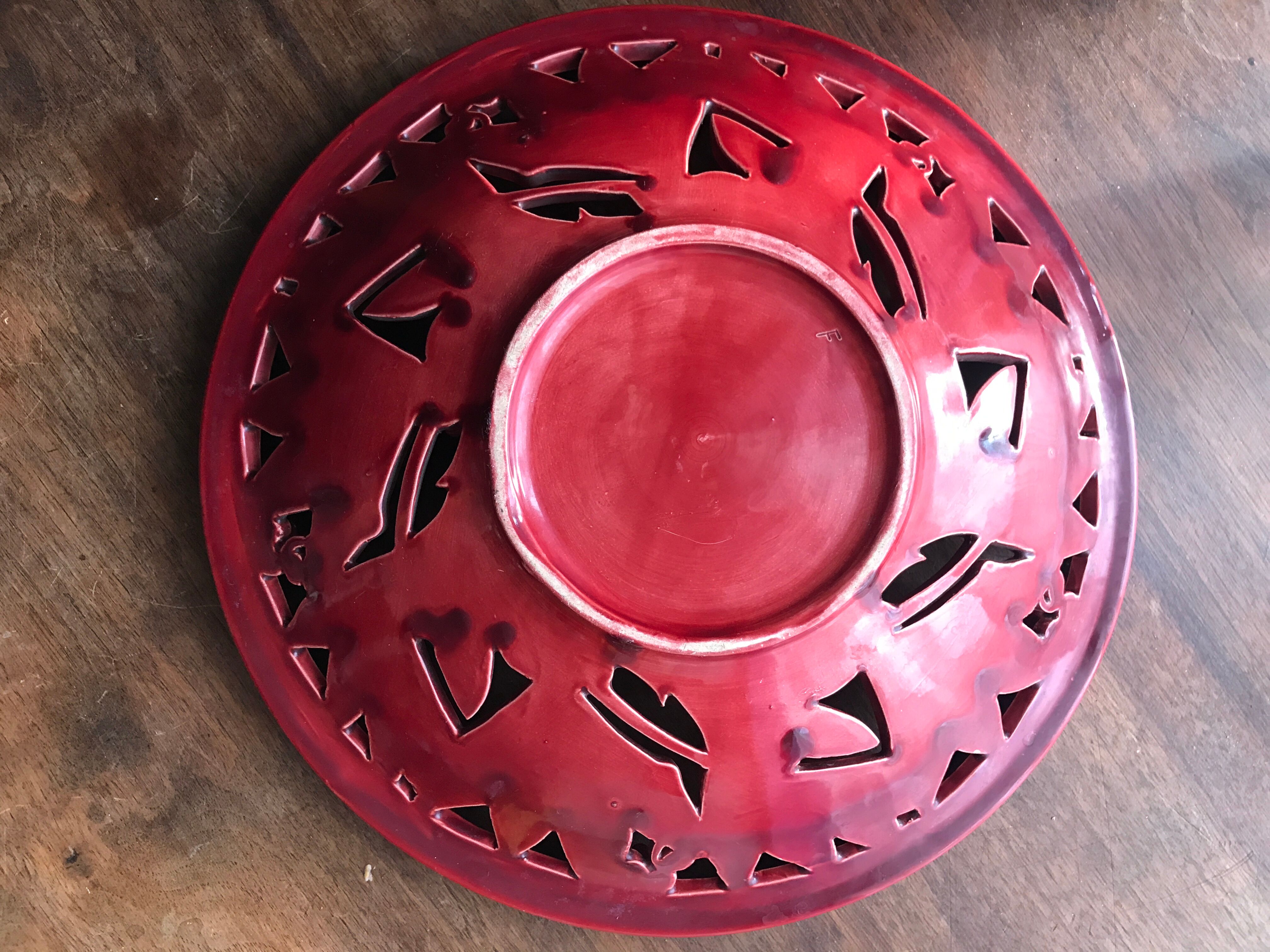 Large cup fruit basket in garnet earthenware