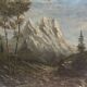 Mountain painting with path between trees signed Dumenil