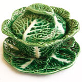 Mustard pot in barbotine cabbage leaves