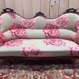 Napoleon III salon set 9 pieces solid mahogany rose fabric