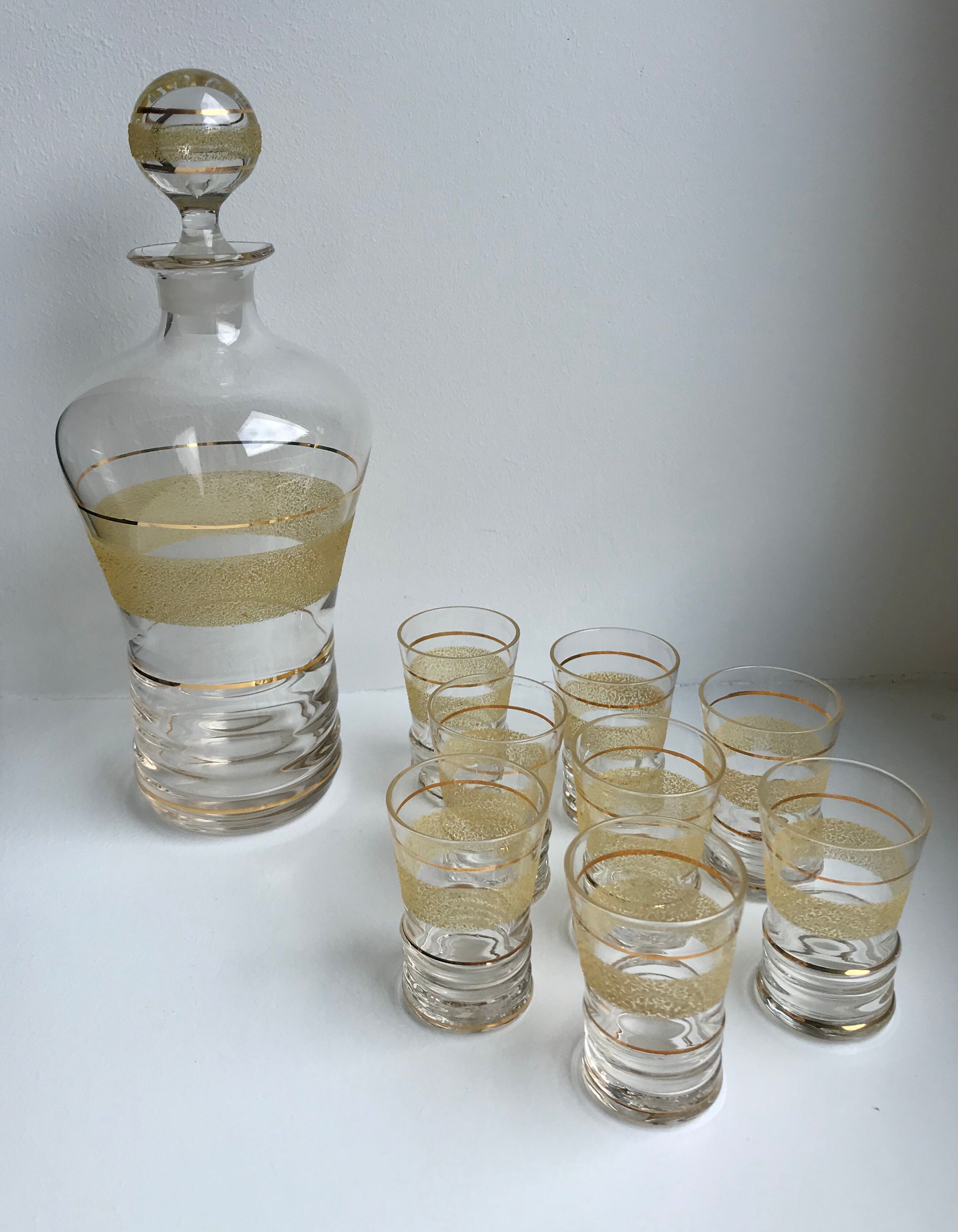 Service à liqueur granité jaune et doré années 50-60