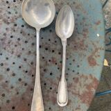 Set of 10 silver metal cutlery, hallmark 84, consisting of 6 tablespoons including one monogram