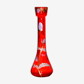 Vase (38 cm) en verre teinté et émaillé, aux fleurs de chardon Legras