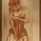 Signed pastel painting, female portrait, Belle Epoque “The Corset”
