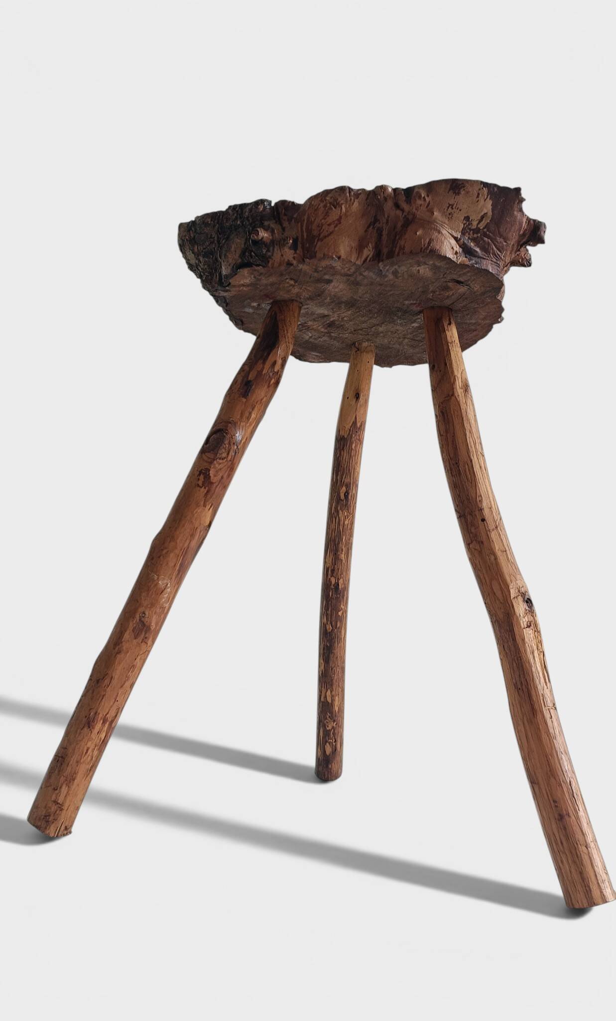 French Olive Wood Rustic / Wabi Sabi Accent Side Table / Stool, Early 20th C.
