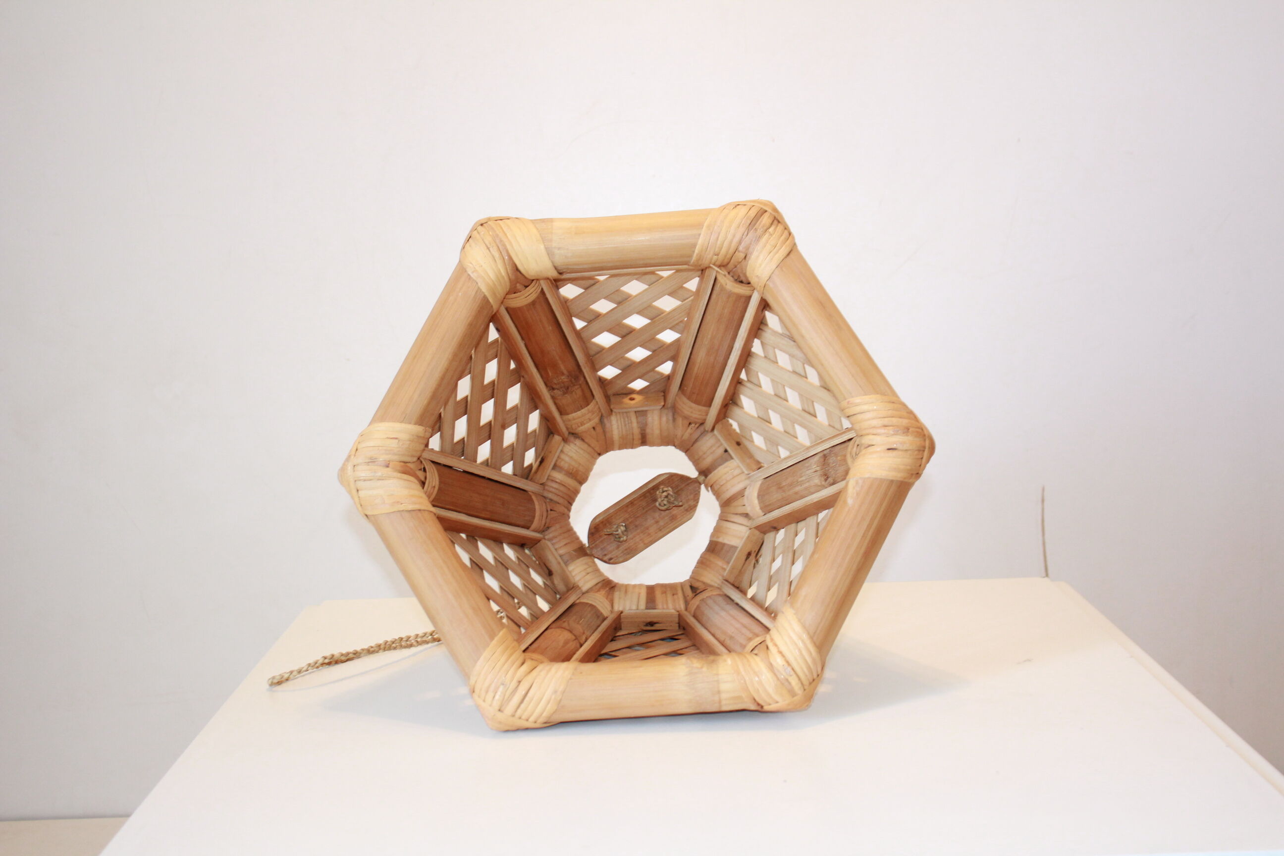 1970 vintage bamboo and wood pendant lamp