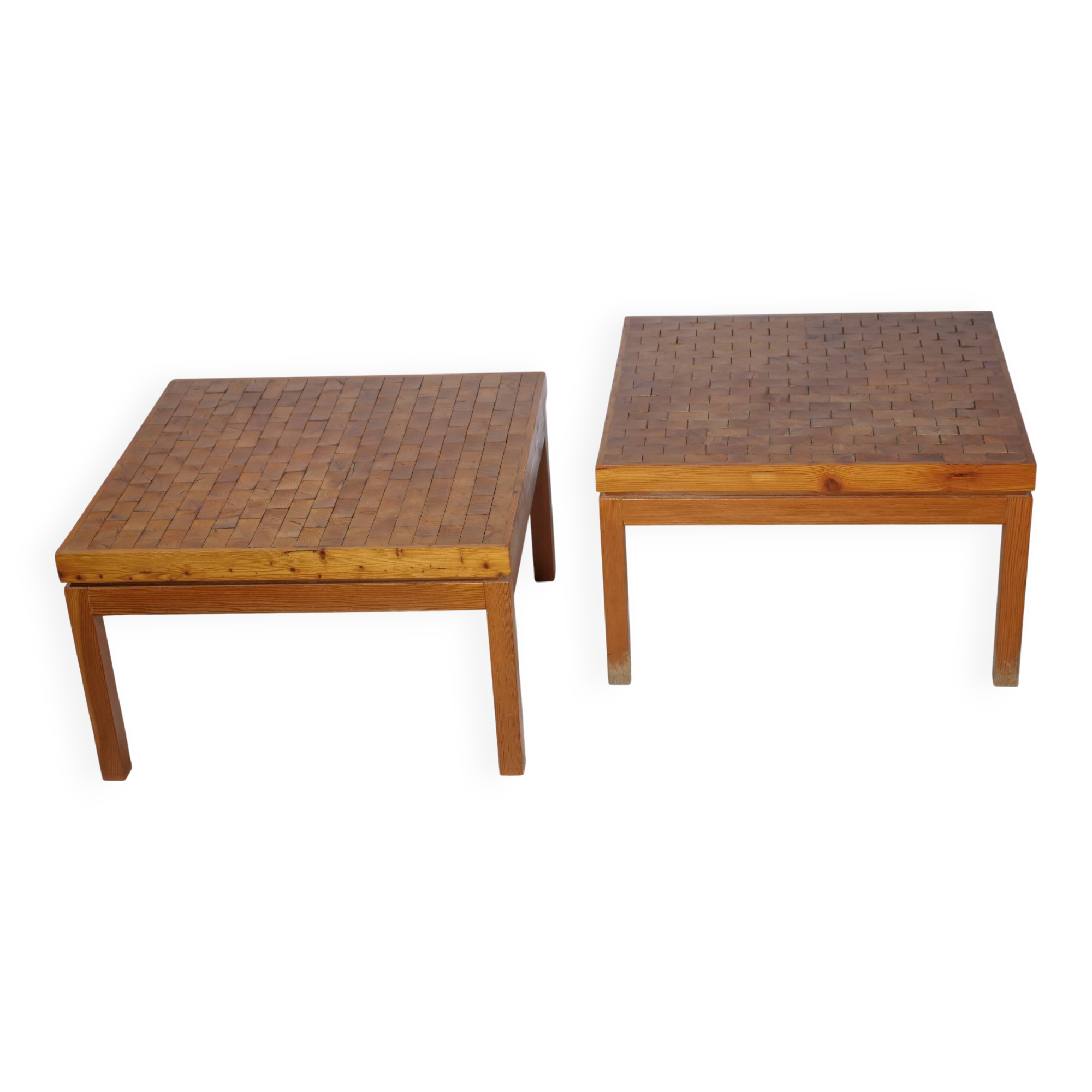 Vintage End Grain Wood Mosaic Tables  1960s