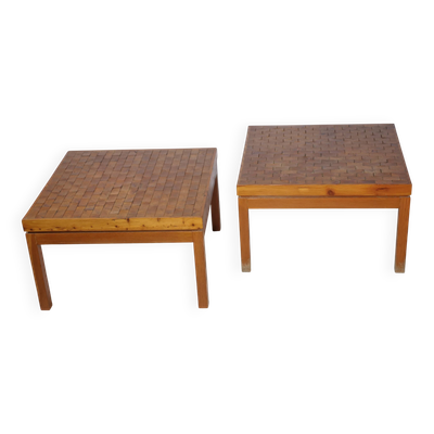 Tables en mosaïque de bois de bout vintage des années 1960