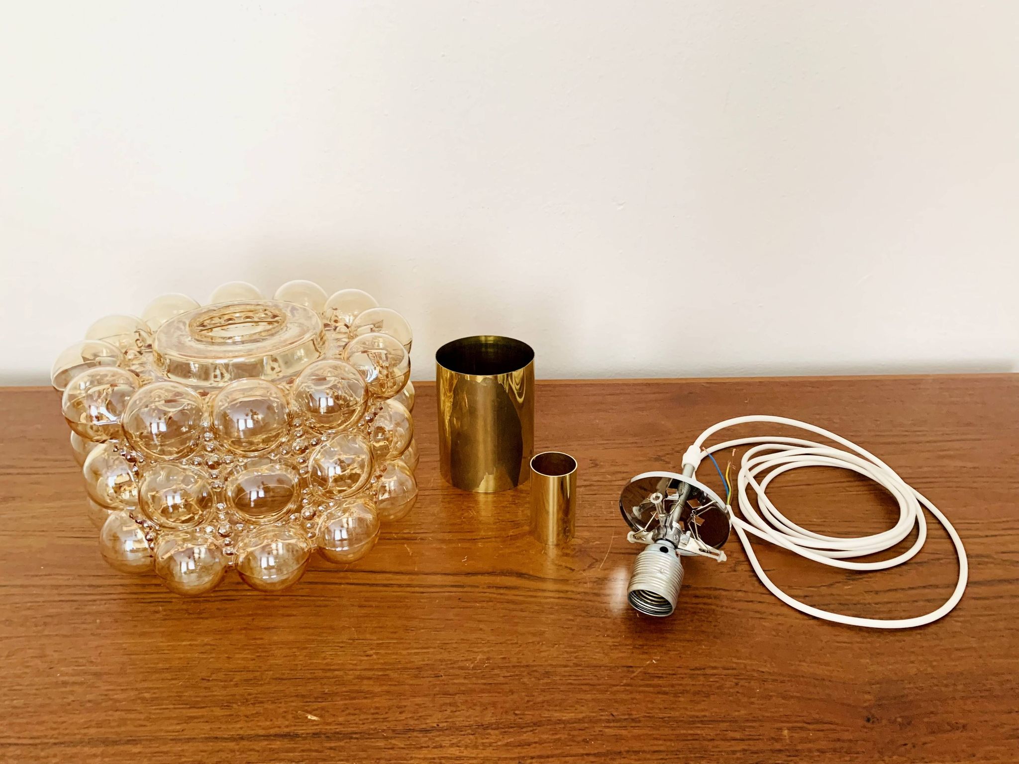 1 of 2 Large Bubble Glass Pendant Lamps by Helena Tynell for Glashütte Limb
