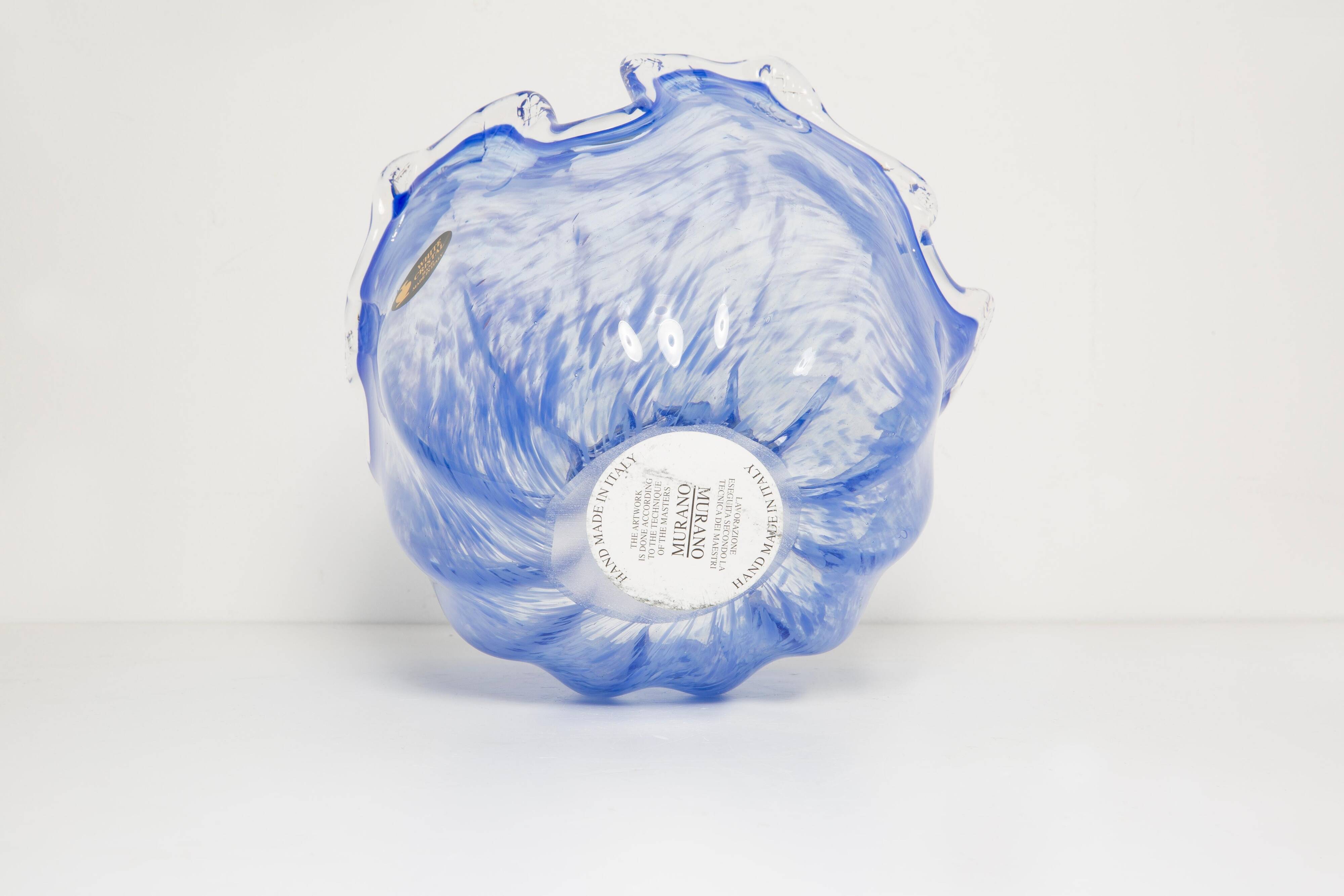 Medium blue Murano glass bowl, mid-century style, Italy, 2000s.