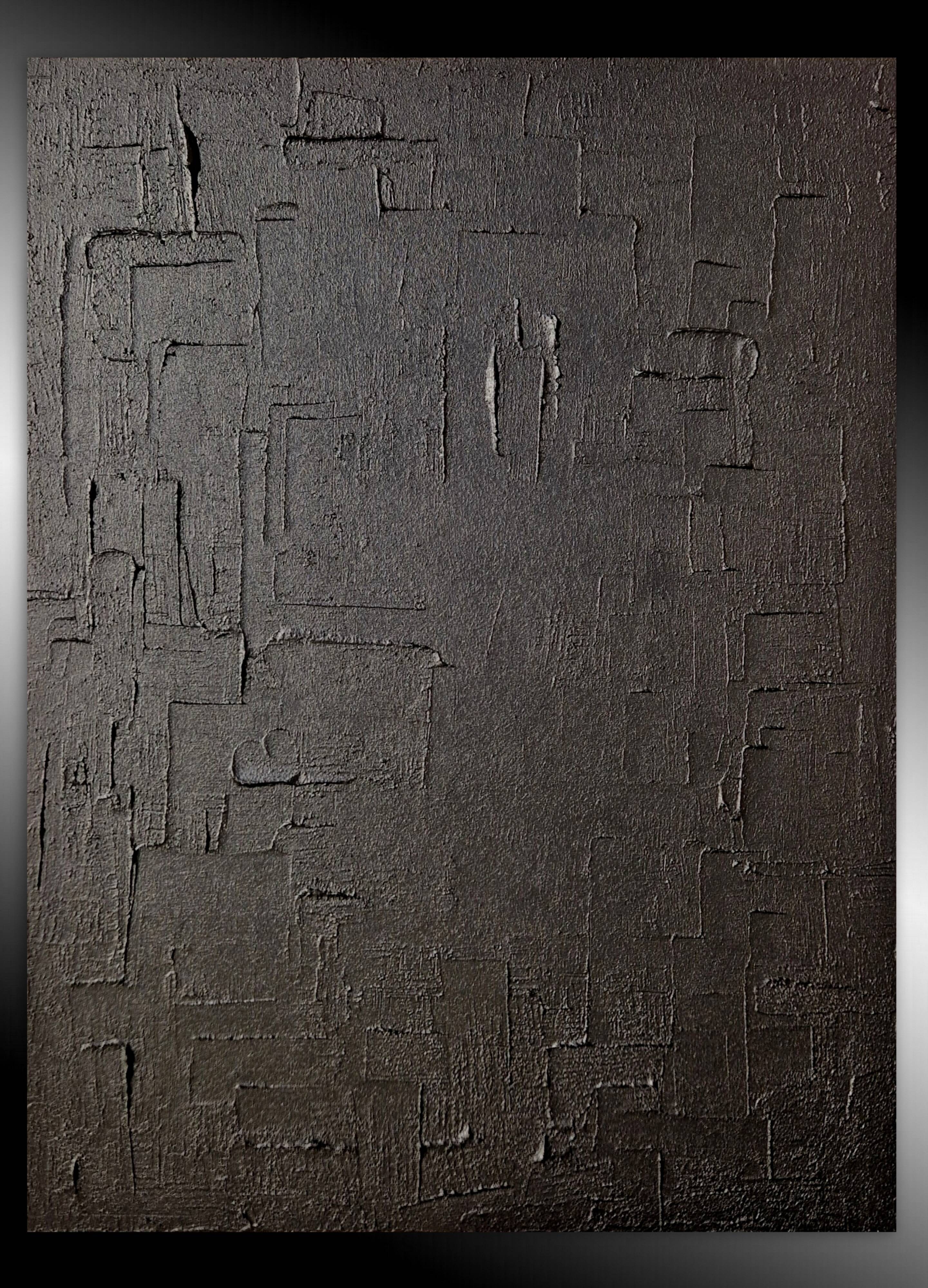 Minimalist black monochrome abstract painting table