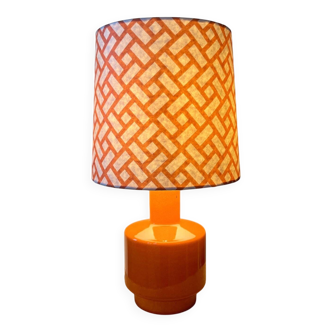 Vintage lamp - orange ceramic - 1970 - handmade shade.
