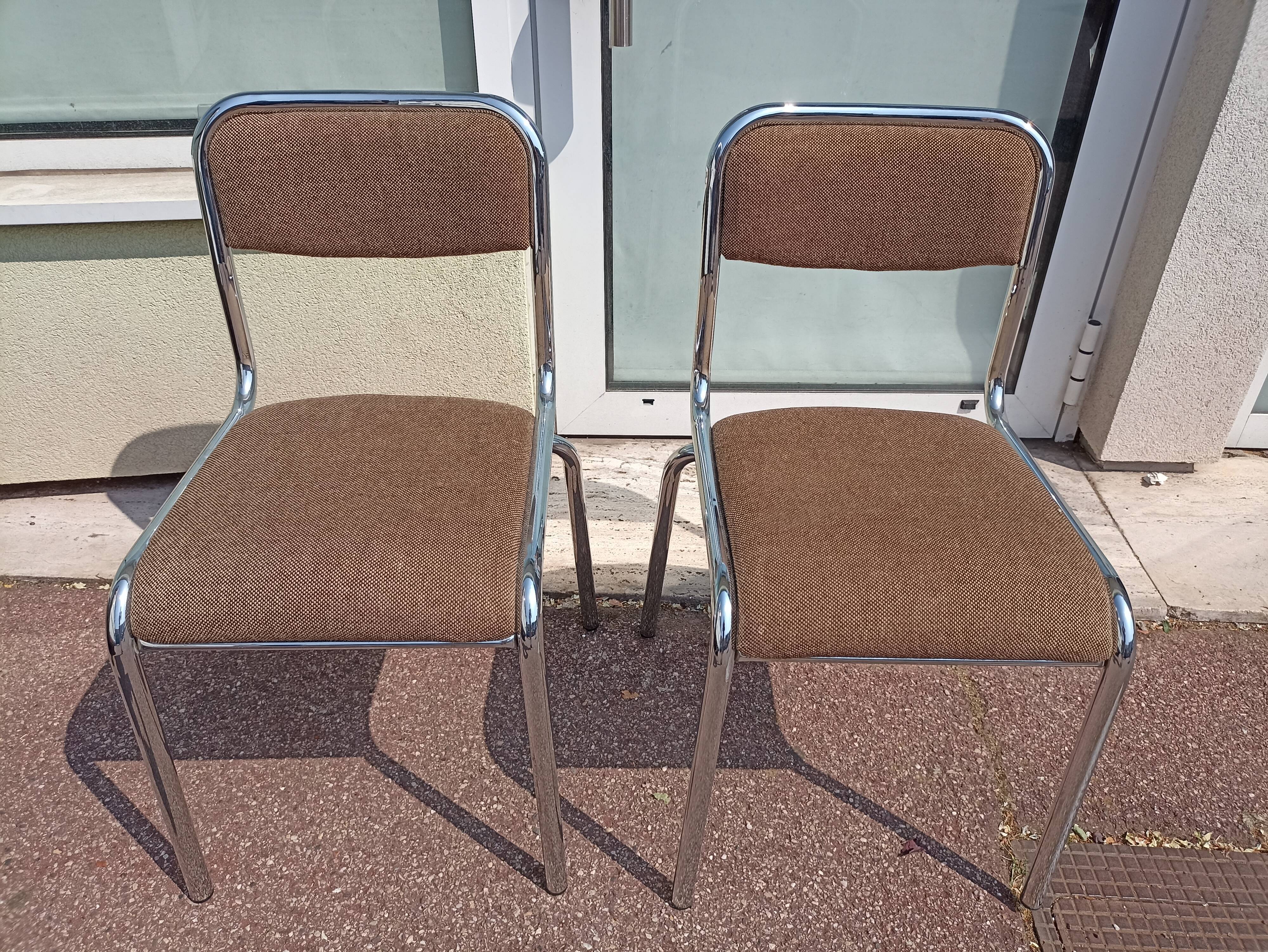 Set of 2 chairs chrome and beige fabric - vintage