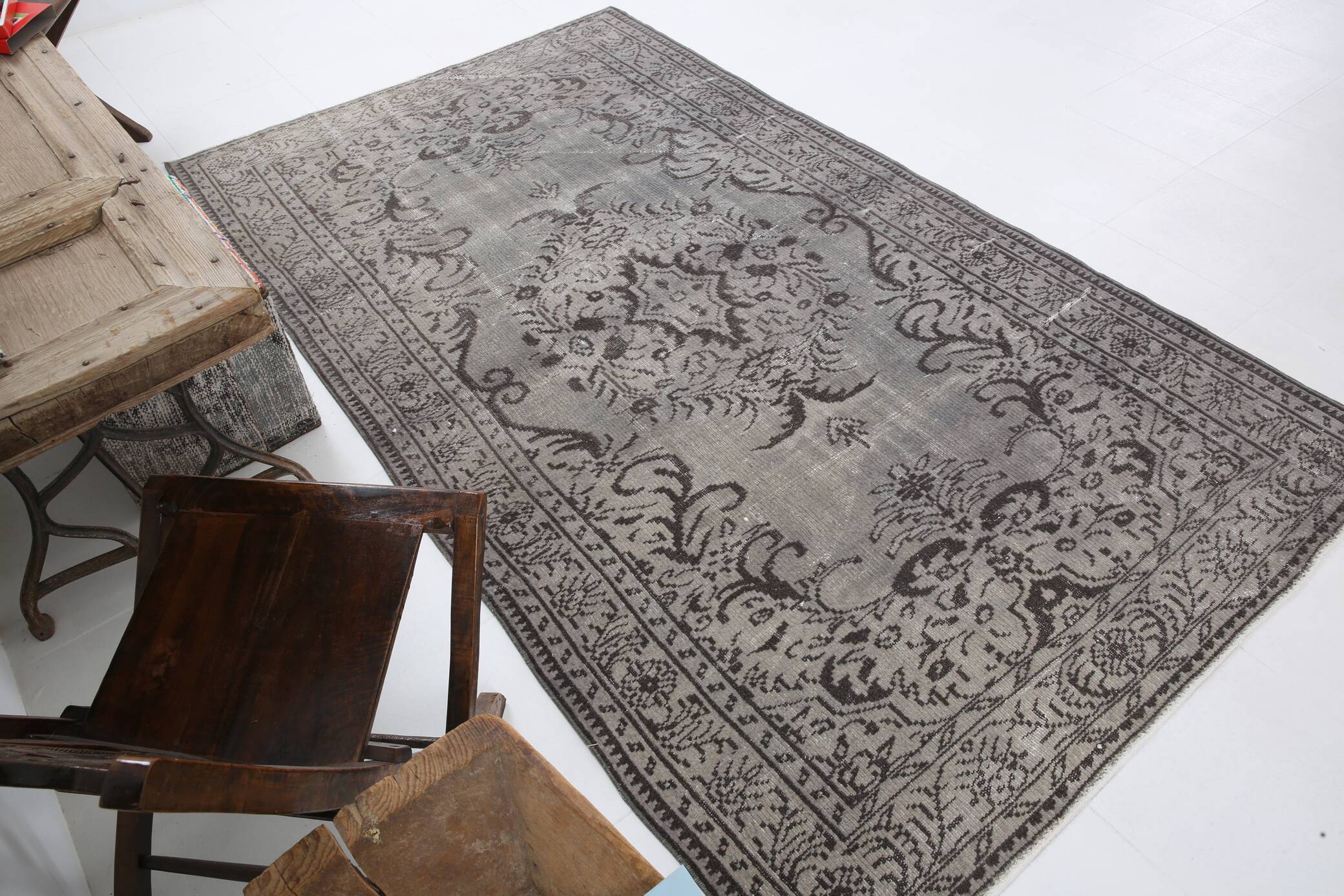 5x8 Shades Of Gray Black Oriental Vintage Turkish Rug, 150x250Cm SK 2874