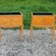 Vintage pair of bedside tables from the 1950s in sycamore and a mirror.