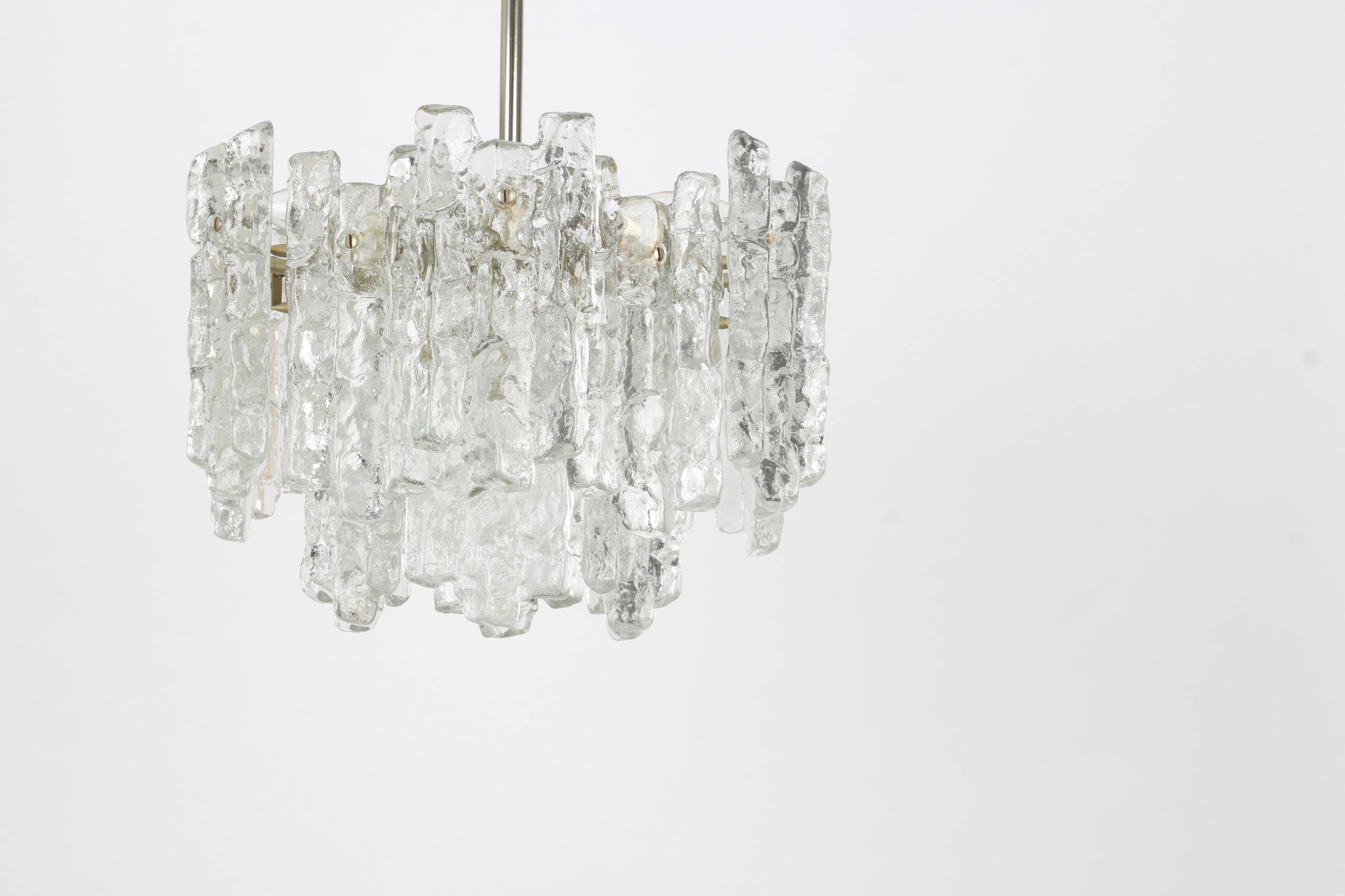 1 of 2 large ice glass chandeliers by Murano, Kalmar, Austria, 1960s
