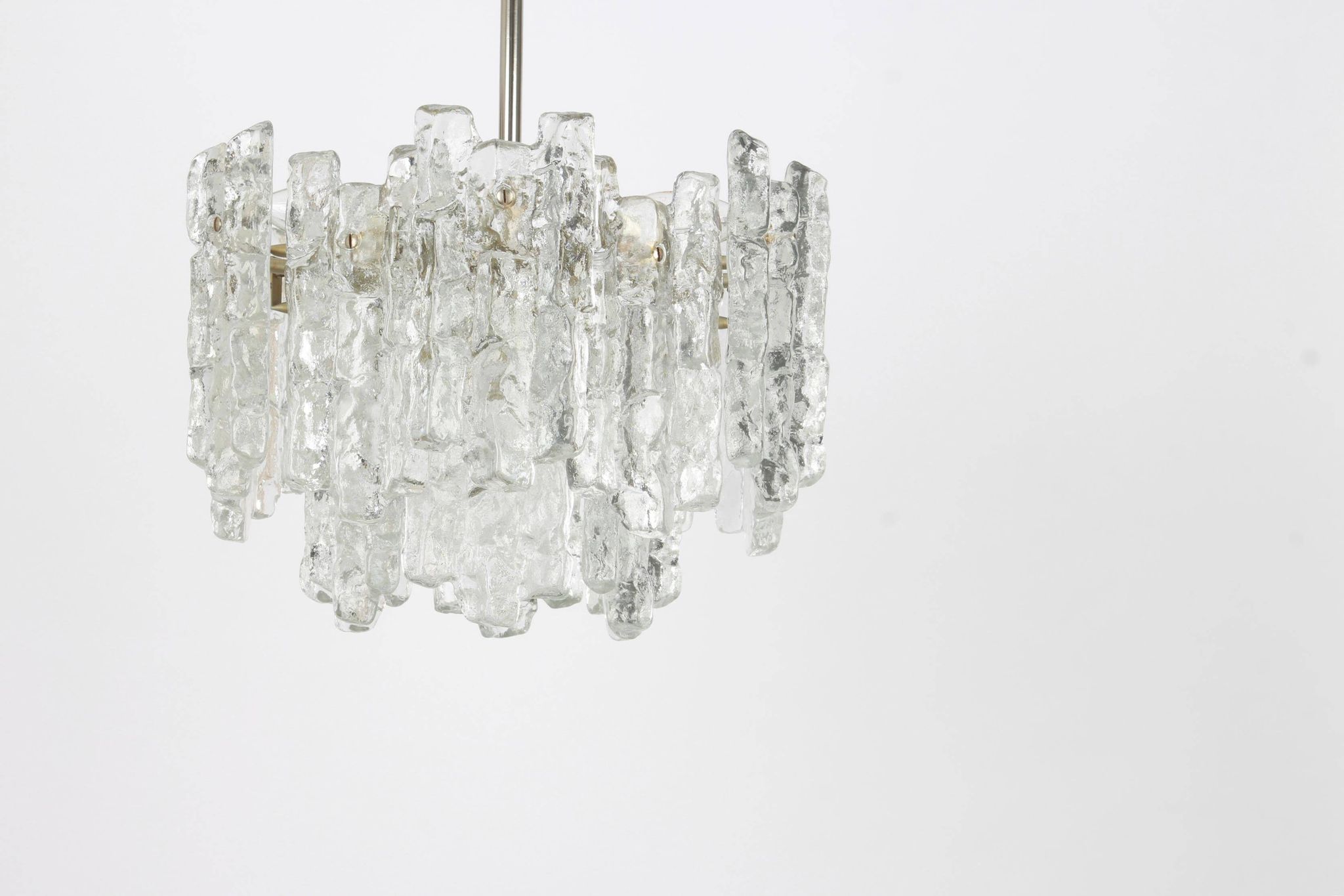 1 of 2 large ice glass chandeliers by Murano, Kalmar, Austria, 1960s