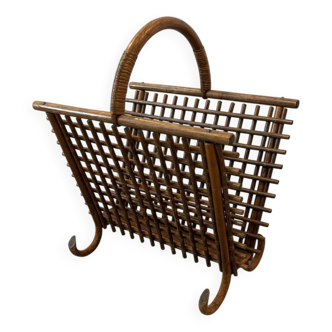 Vintage bamboo and rattan magazine rack from the 60s
