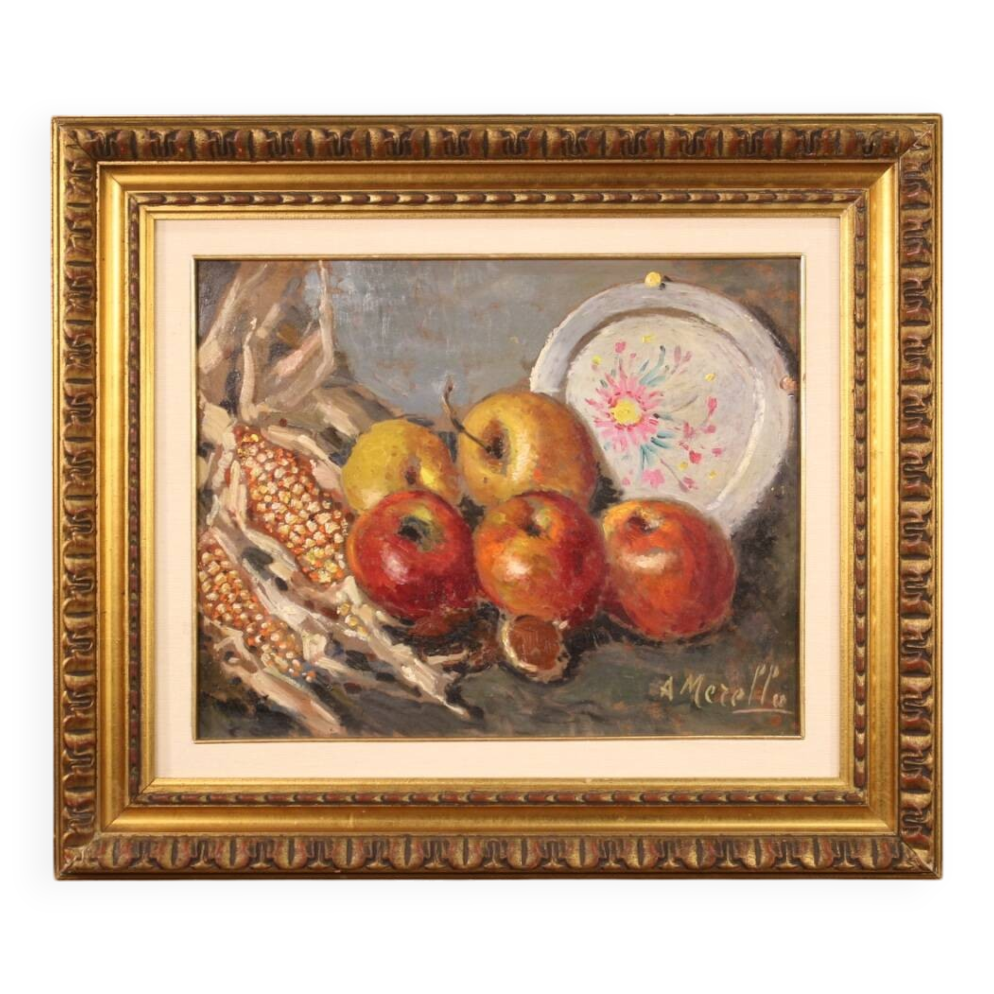 Tableau italien nature morte signé A. Merello du 20ème siècle