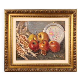 Tableau italien nature morte signé A. Merello du 20ème siècle