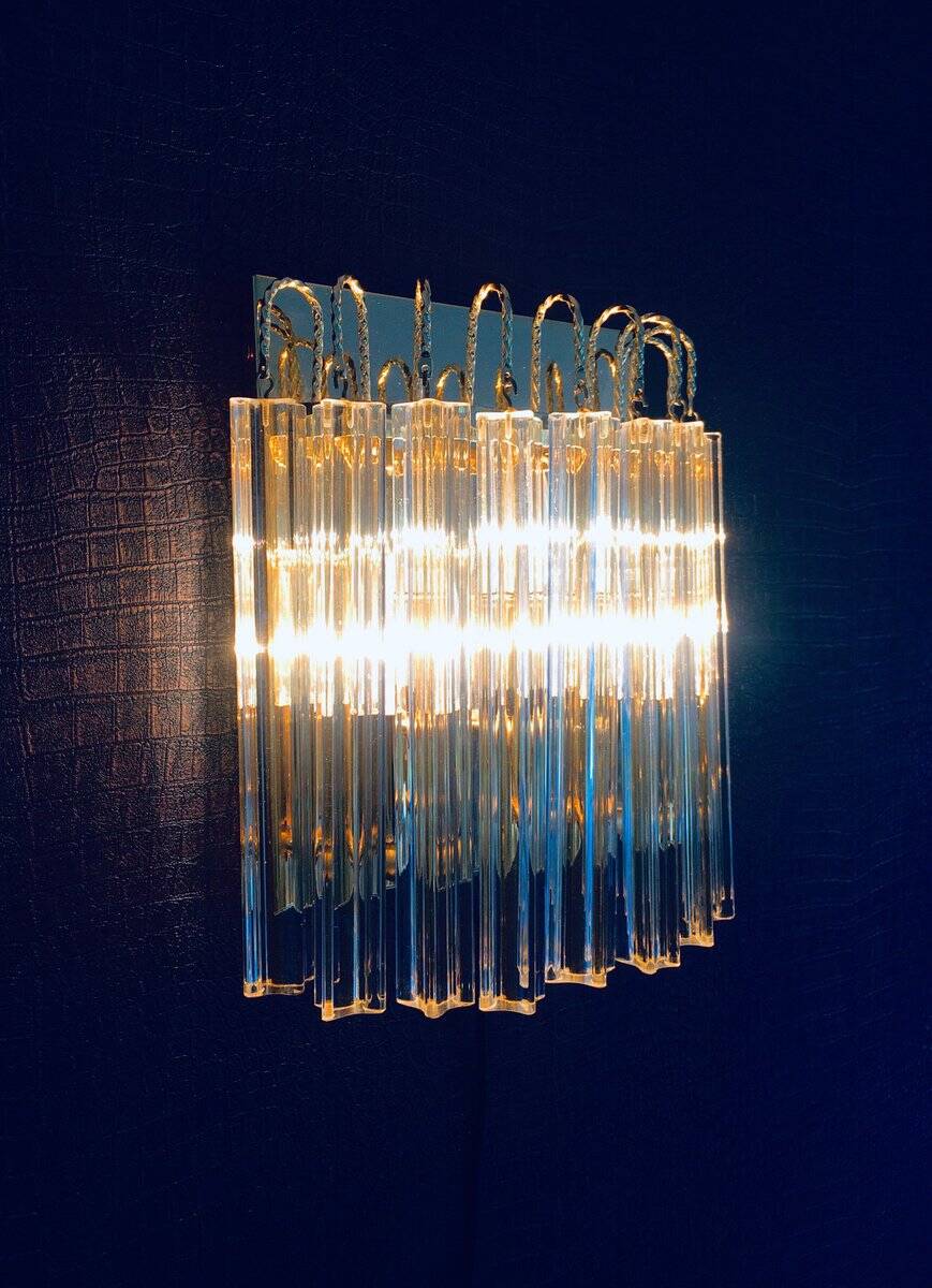 Hollywood Regency Style Glass & Brass Wall Lamp from Massive, Italy, 1980s