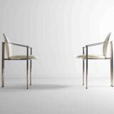 Postmodern dining chairs in steel and white leather, Belgium 1980s