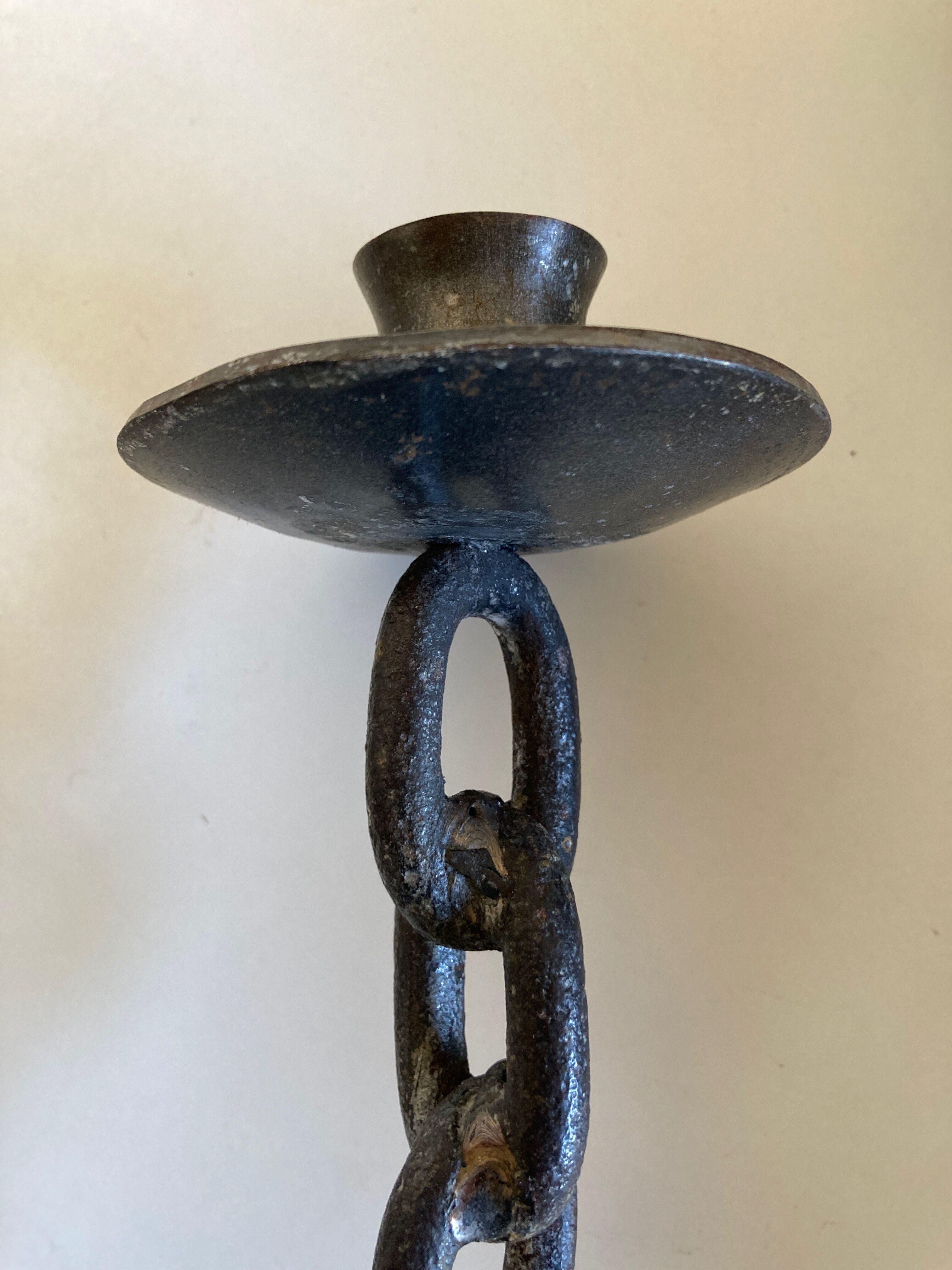 Brutalist beaten iron chain bougeoir 1970