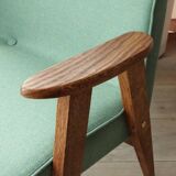 Vintage rustic oak armchair in green wool, 1960s