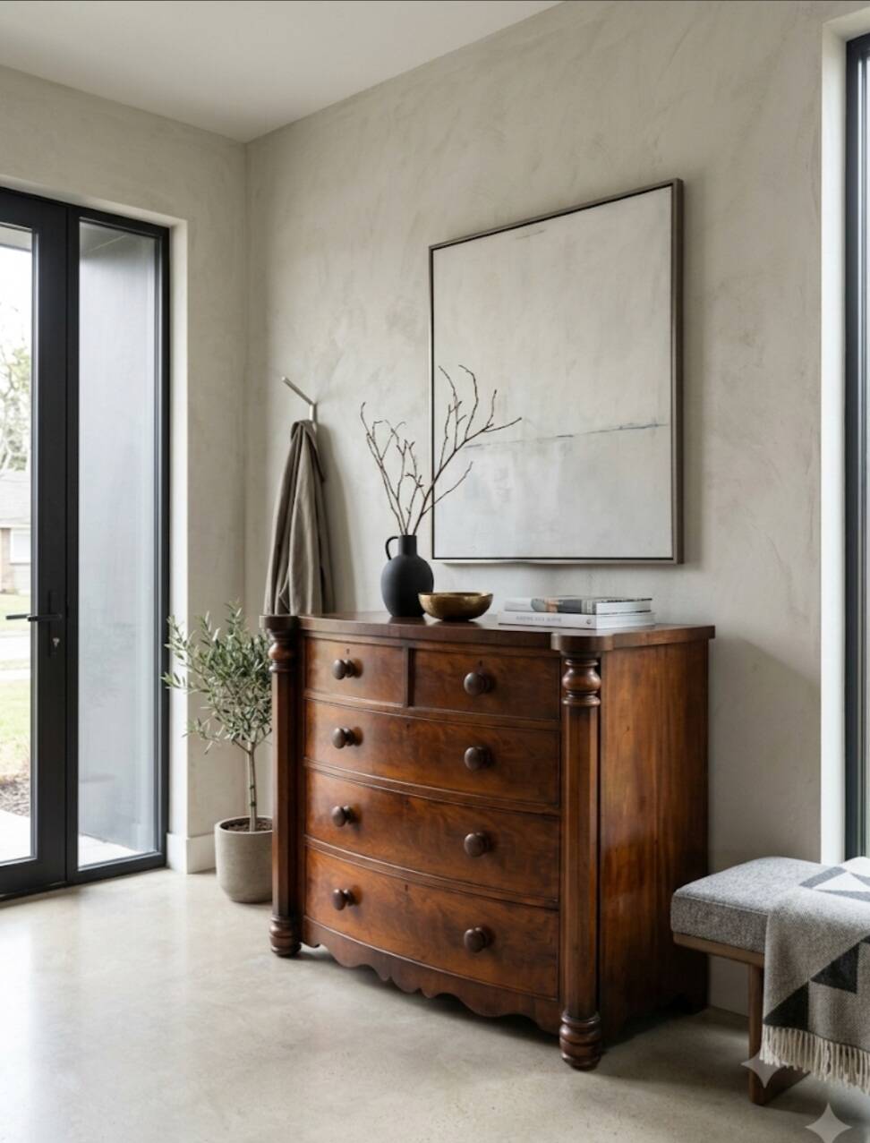 Commode galbée ancienne en acajou de style anglais