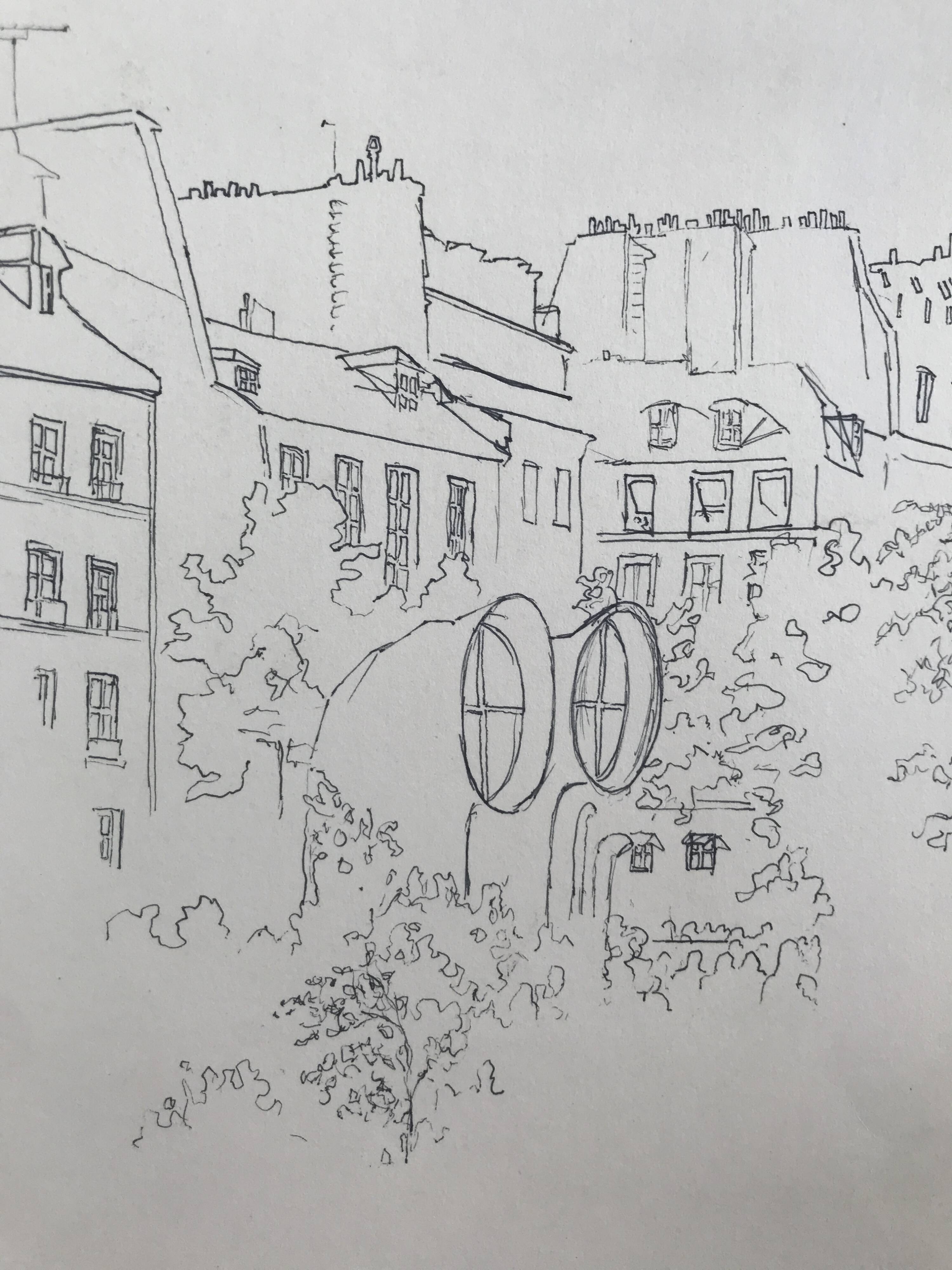 Ink on paper signed by Abdelkader GUERMAZ, Place Georges Pompidou, circa 1977