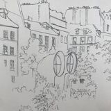 Ink on paper signed by Abdelkader GUERMAZ, Place Georges Pompidou, circa 1977