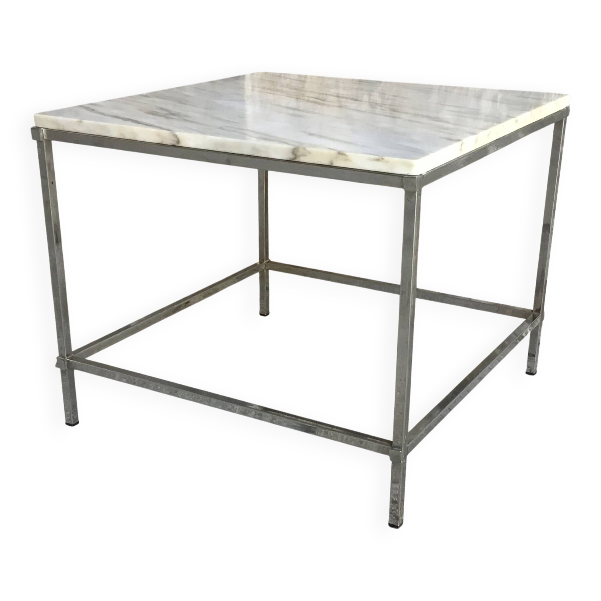 Square coffee table in marble and stainless steel - 1980s design
