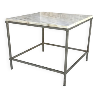 Square coffee table in marble and stainless steel - 1980s design