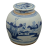 Pot couvert a gingembre bleu et blanc chine XVllle decor de paysage