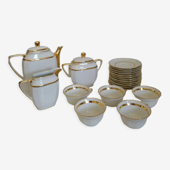 Service à thé en porcelaine de Limoges blanche et or