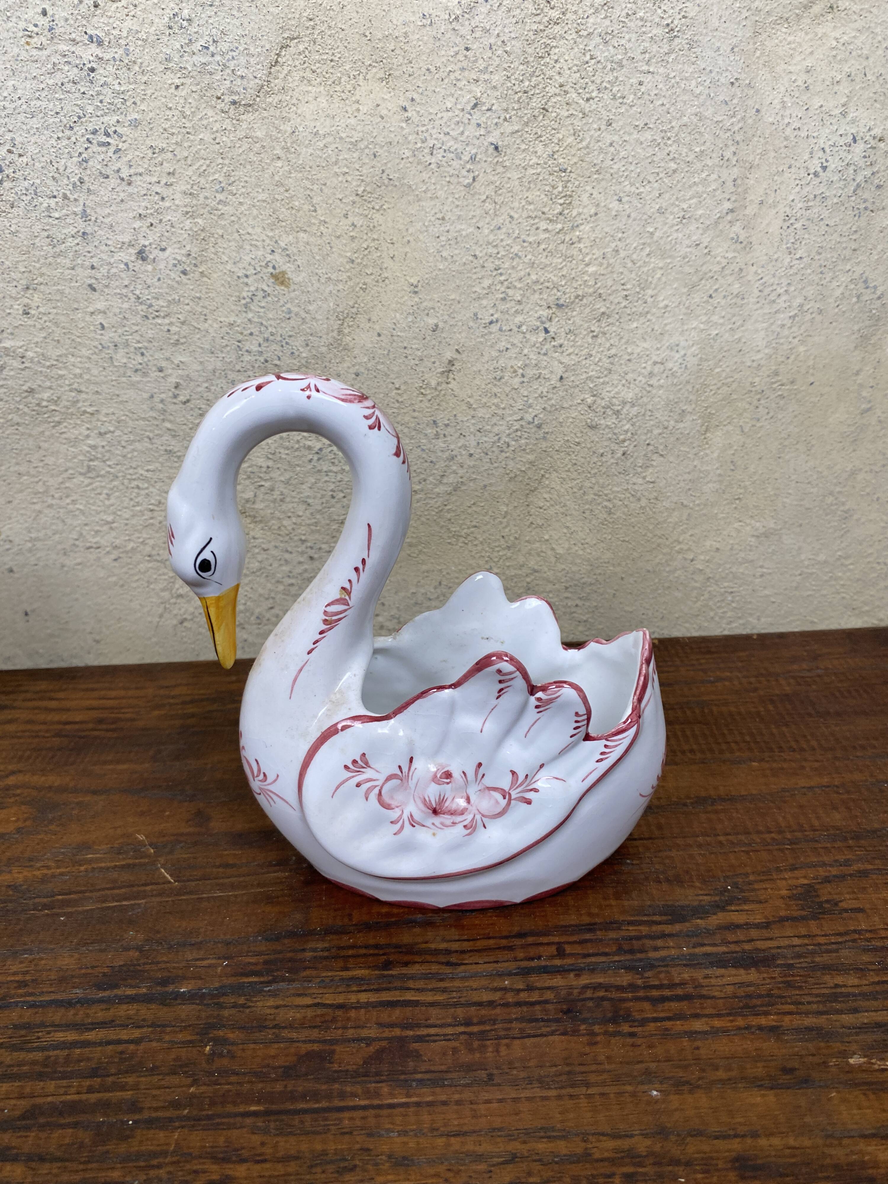 Small hand-painted Portuguese ceramic swan