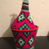 Berber wool and red and green raffia basket