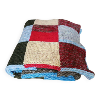 Hand knitted patchwork plaid