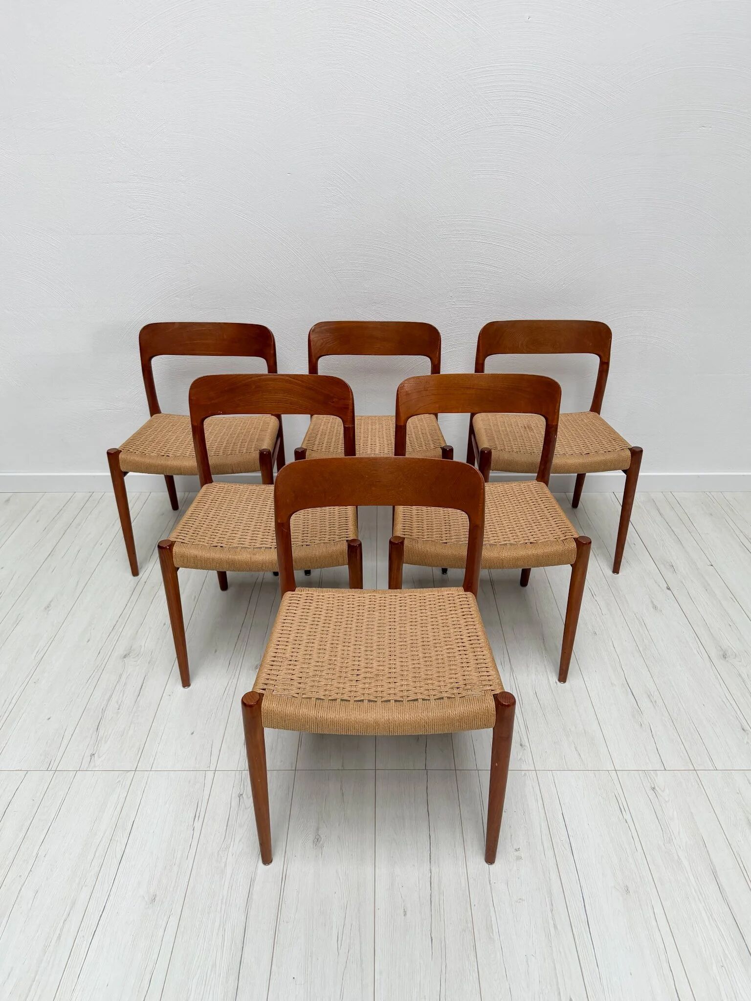 1950s set of 6 vintage Danish teak dining chairs No. 75 by Niels O. Møller