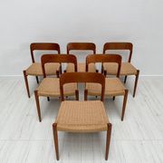 1950s set of 6 vintage Danish teak dining chairs No. 75 by Niels O. Møller